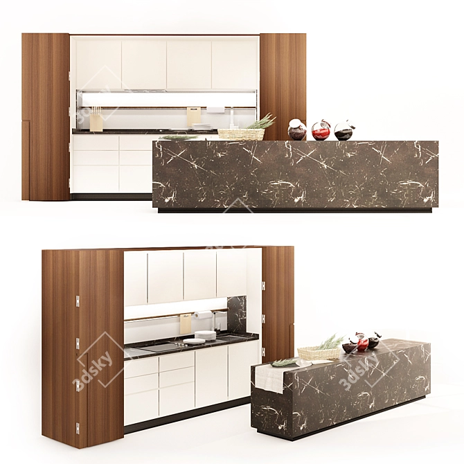 Elegant Porselanosa Forest Kitchen 3D model image 1