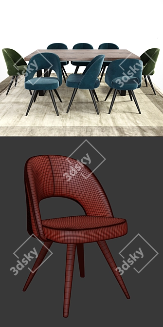 Gloria & Calia Modern Dining Set 3D model image 2