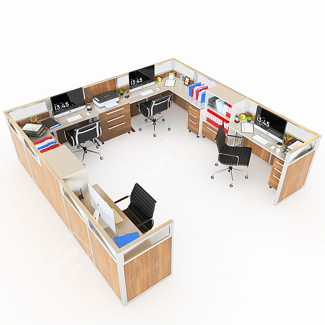 Modular Office Cubicle - Customizable with Seperator Walls 3D model image 1