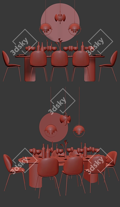 Gubi Dinning Set: Chair, Table, Pendant, Mirror 3D model image 2