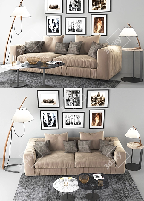 Luxe Velvet Lapo Sofa Set 3D model image 2