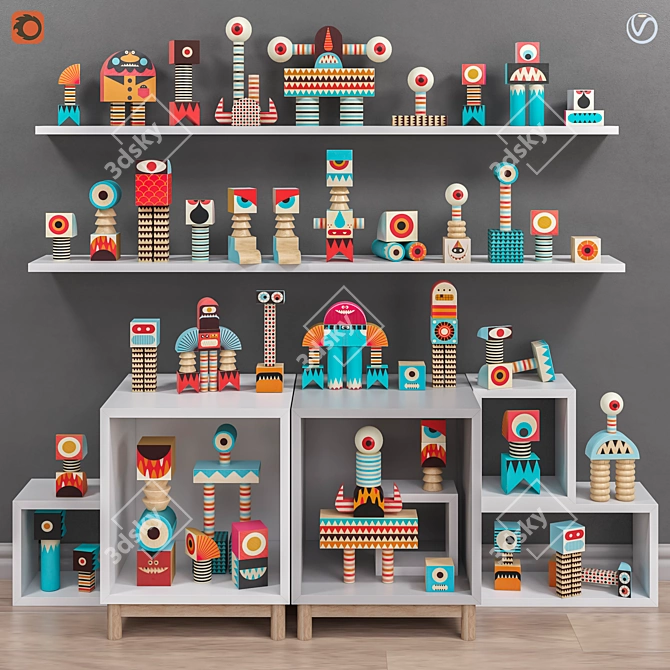 Modular Toy Storage and Construction Set 3D model image 1