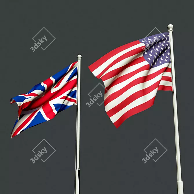 Patriotic USA & GB Flag: Show Your Alliance! 3D model image 1