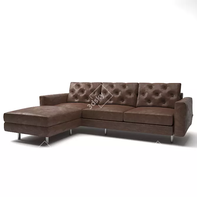 Elegant Brown Leather L-Shape 3D model image 2