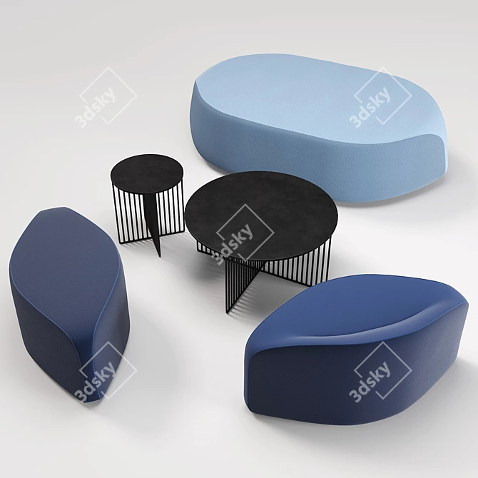 Wavy Style Poufs: Trendy and Versatile 3D model image 1