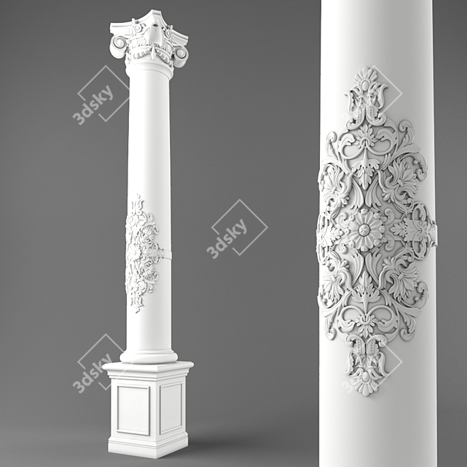 Elegant Column with Crown & Base 3D model image 2