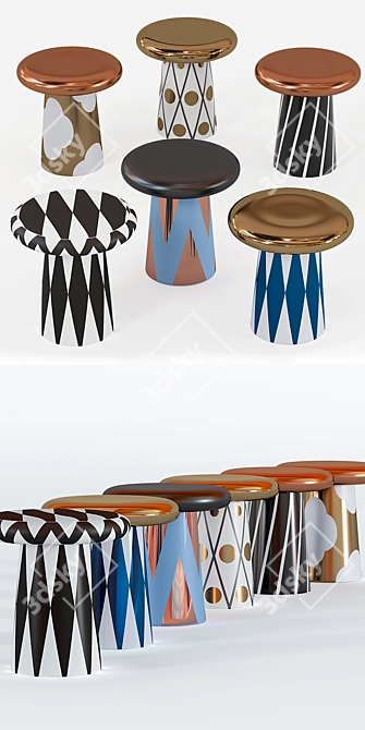 Modern T-Table Ceramic Side Table 3D model image 2