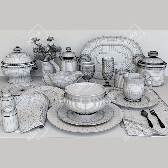 Elegant Dining: Complete Tableware Set 3D model image 2