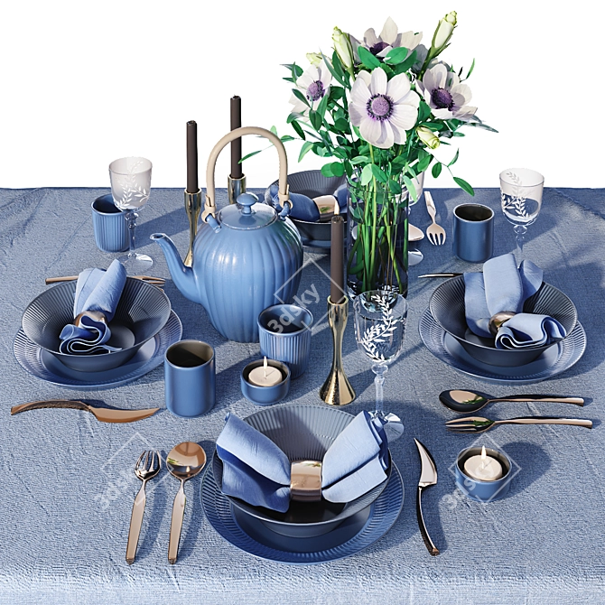 Elegant Anemone Table Setting 3D model image 1