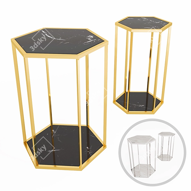 Elegant Taro Side Table Set 3D model image 1