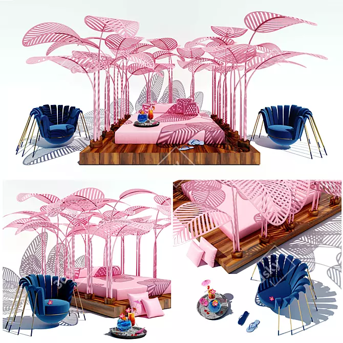 Flamingo Pink Refuge: Outdoor & Indoor Daybed 3D model image 1