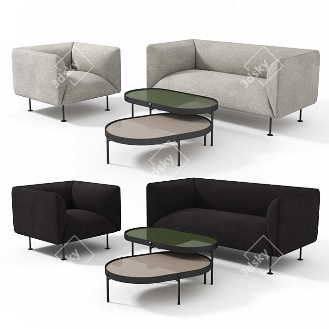 Sleek Living Set: Godot Sofa & No-No Table 3D model image 1