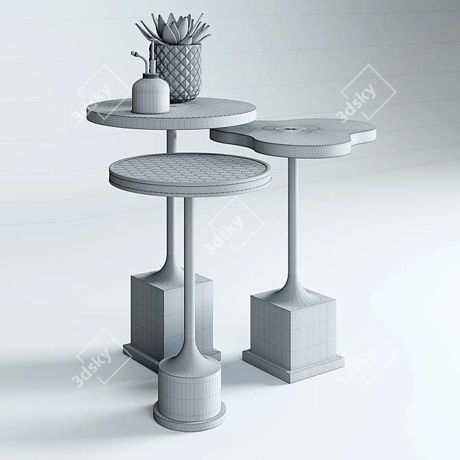 Exquisite Tris: Horn, Marble & Brass Side Tables 3D model image 3