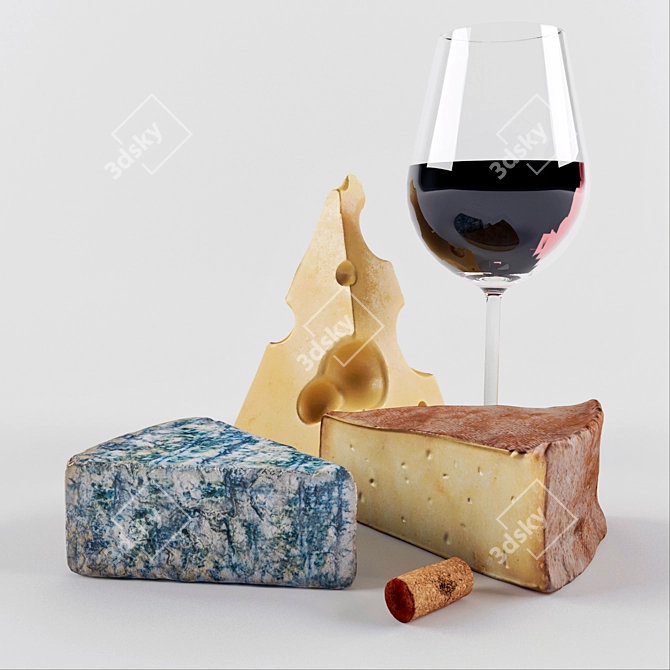 Artisanal Delights: Wine & Cheese Set 3D model image 1