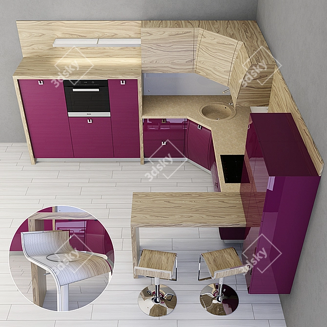 Elegant Ferrara Kitchen Set 3D model image 2