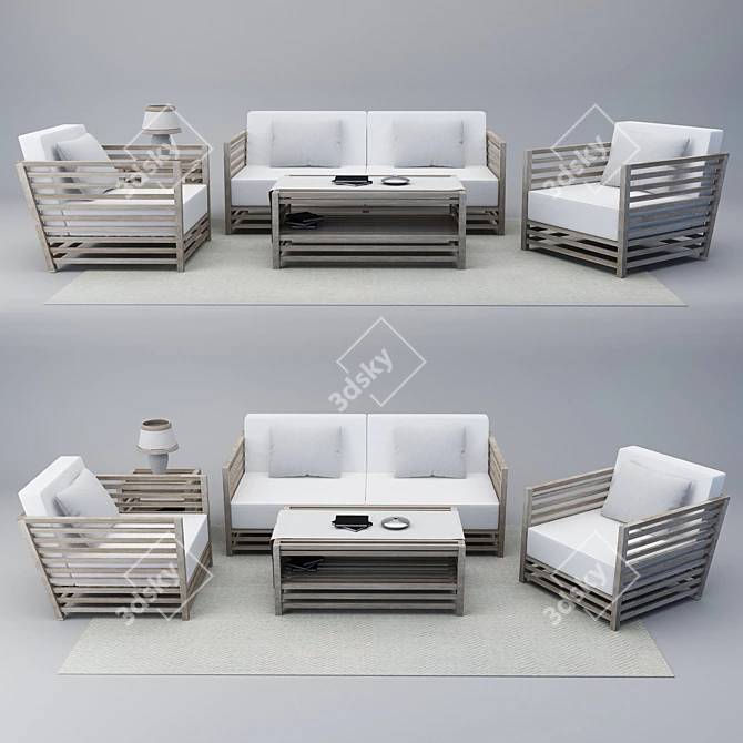 Sleek Wooden Sofa: Modern Design 3D model image 1