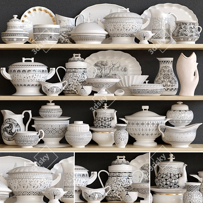 Elegant Porcelain Dinnerware Set 3D model image 1
