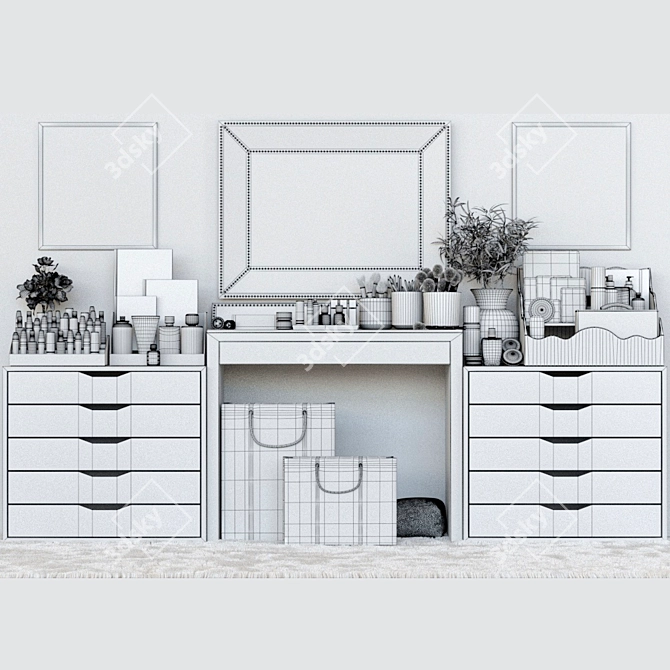 Luxury Makeup Vanity Set with Mirror 3D model image 2