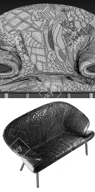 Scribbled Comfort: Doodle Sofa & Armchair 3D model image 3