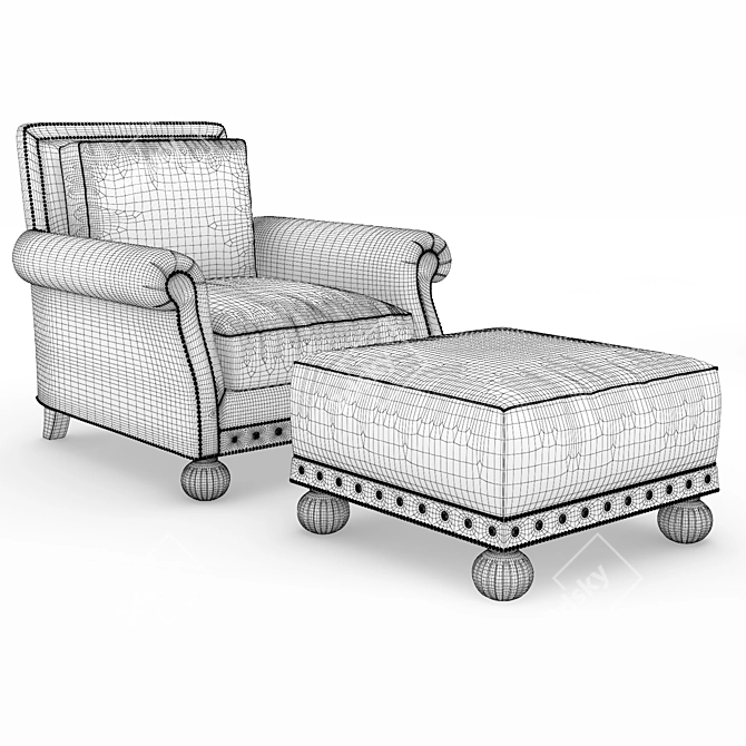 Ralph Lauren Aran Isles Chair & Ottoman - Timeless Elegance for Your Home 3D model image 3