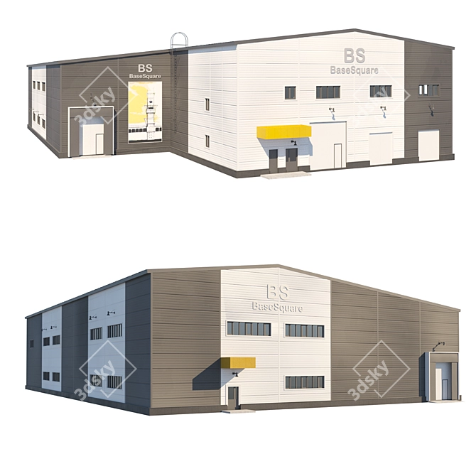 Compact Industrial Panel Building 3D model image 1