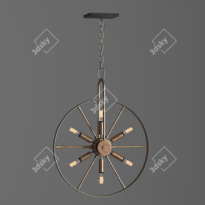 Industrial Wheel Loft Chandelier 3D model image 1