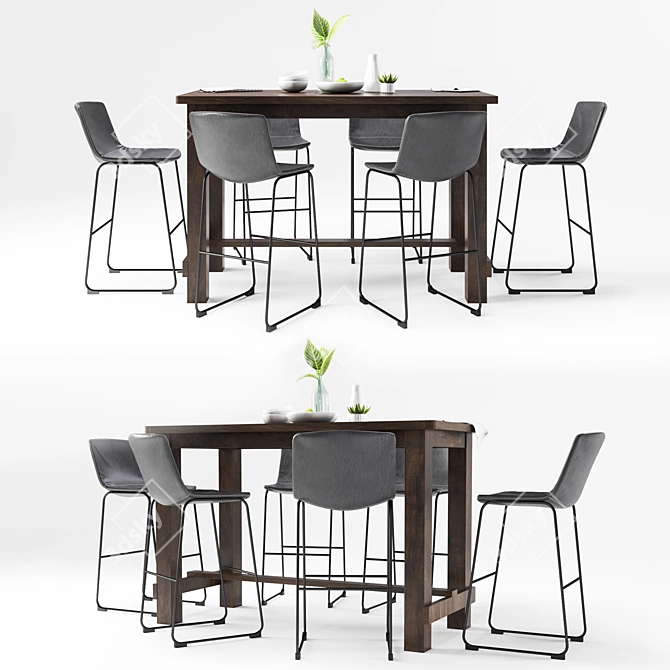 Modern Bamey Dining Set 3D model image 1