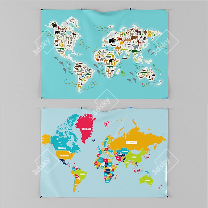 Vintage World Maps: 100x70 cm 3D model image 1