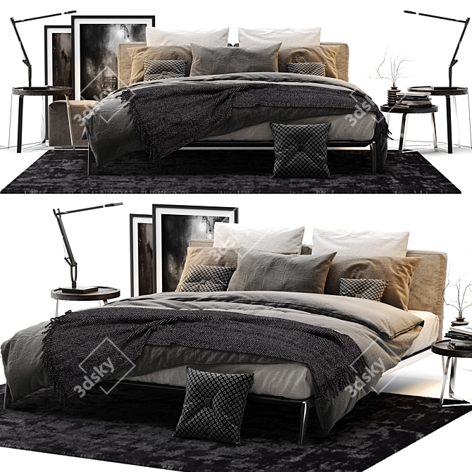 Sleek Flexform Lifesteel Bed 3D model image 1