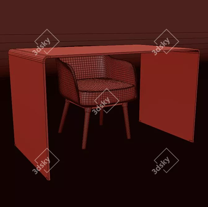 Transparent Writing Desk + White Armchair 3D model image 2