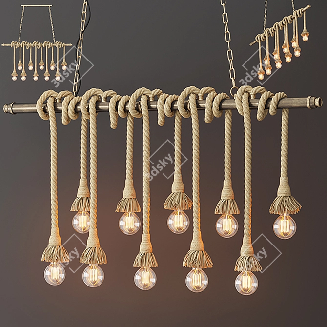 Industrial Loft Pendant with 10 Edison Lamps 3D model image 1