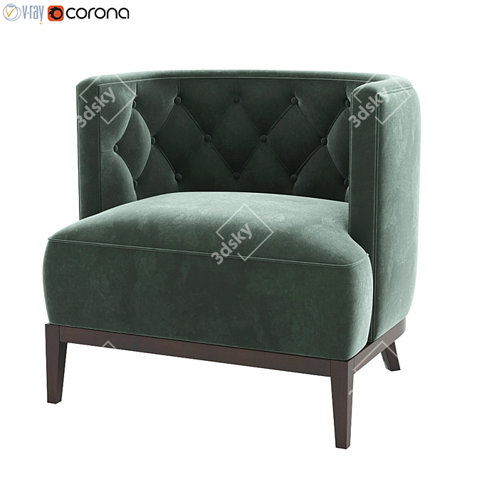 Opulent Velvet Bourbon Armchair 3D model image 2