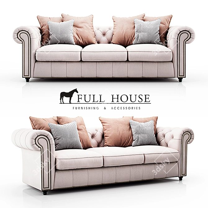 Classic Chester Sofa: Textile & Solid Wood 3D model image 1