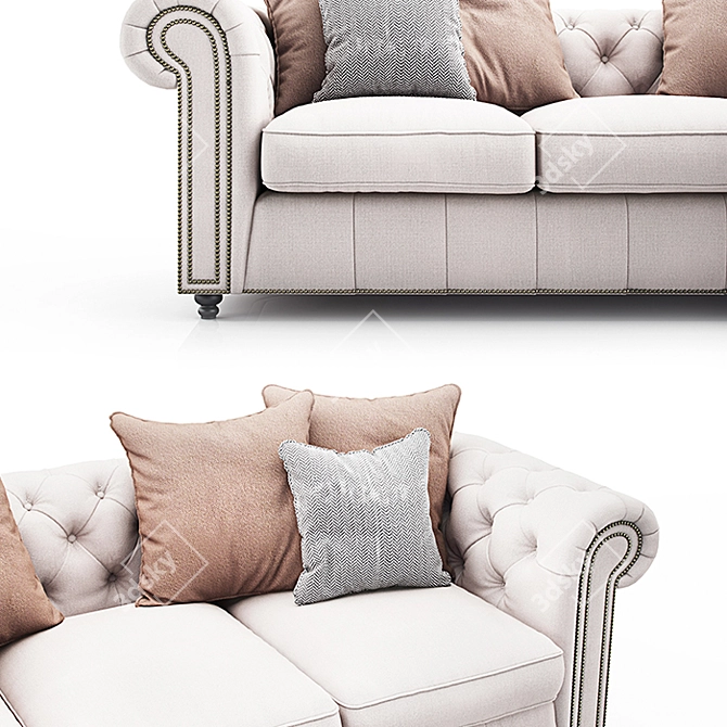 Classic Chester Sofa: Textile & Solid Wood 3D model image 2