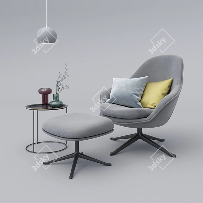 Title: Adelaide Velvet Chair & Ottoman Set 3D model image 1