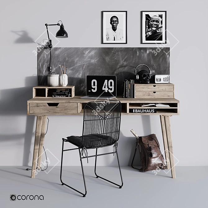 Versatile Work Desk with Chalkboard 3D model image 1