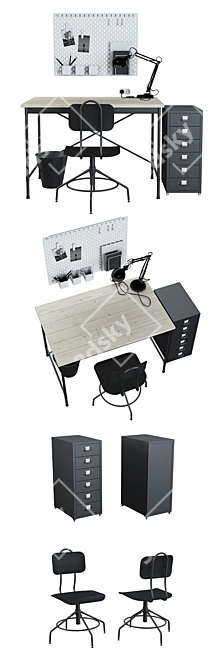 "Sleek Black Workstation Set - IKEA's Finest! 3D model image 2