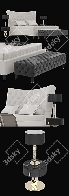 Luxurious BERENICE Bed with GASTON Bedside Tables & MEDORA Bench 3D model image 2