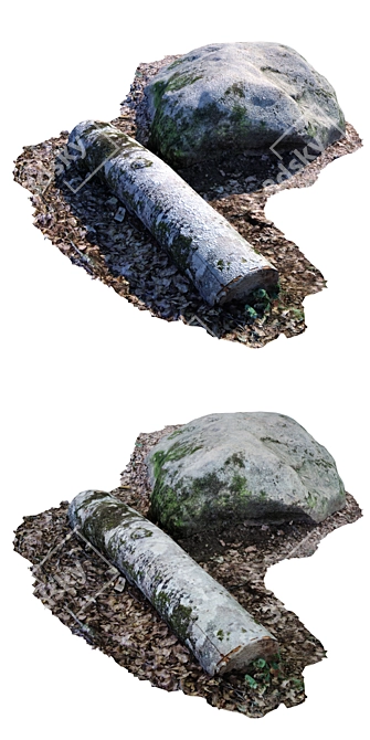 Outdoor Stone and Log Sculpture 3D model image 2