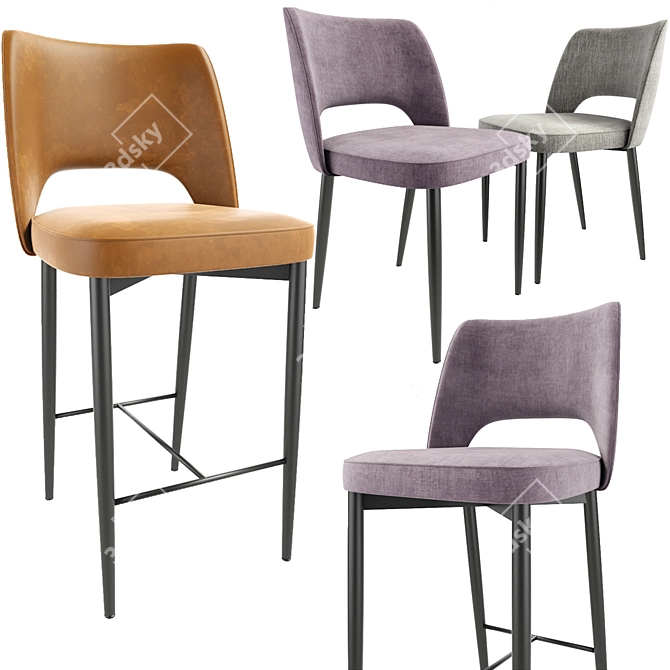 Modern Bar Stool and Dining Chair 3D model image 1