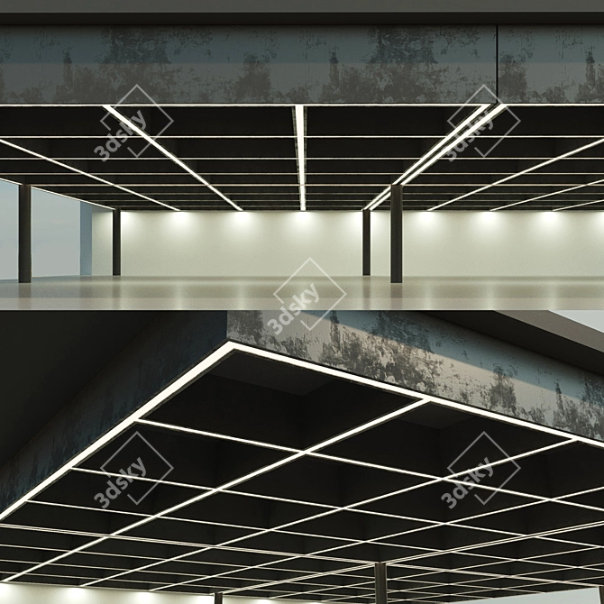 Modern Beam Ceiling with Integrated Lighting 3D model image 1