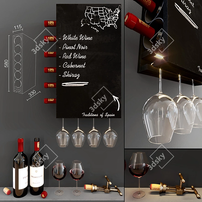Vintage Wine Wall Cabinet 3D model image 1