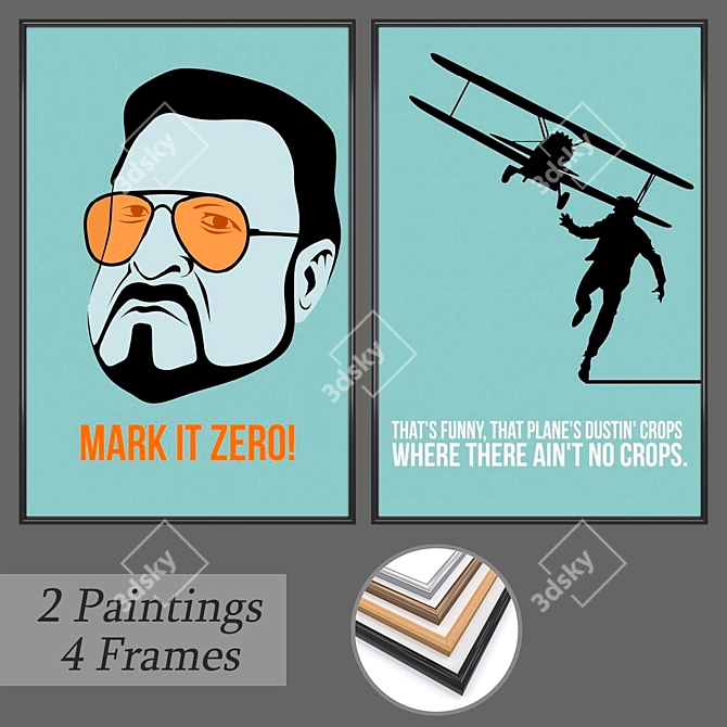 Modern Art Set: 2 Paintings & 4 Frame Options 3D model image 1