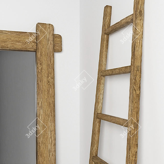 Title: Country Rustic Mirror & Ladder Set 3D model image 2