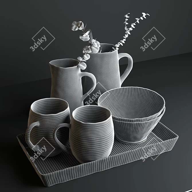 Polish Ceramic Tableware with Gold Speckles 3D model image 3