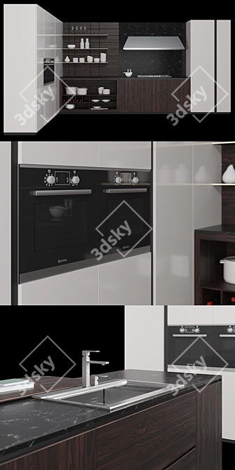 Industrial Line Kitchen 3 3D model image 2