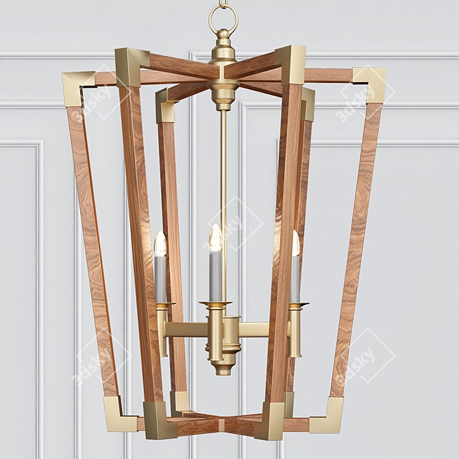 Bastian Small Chandelier: Wood, Wrought Iron, Chestnut/Brass 3D model image 1