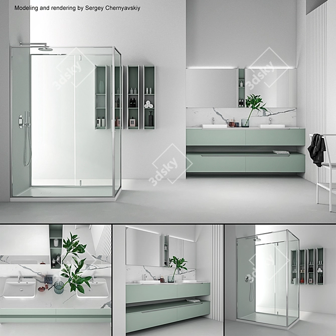 Elegant Gold Bathroom Set 3D model image 1