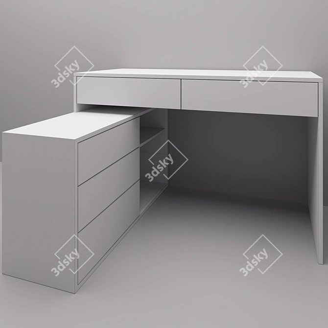 Custom Made Desk with Drawers and Shelf 3D model image 3