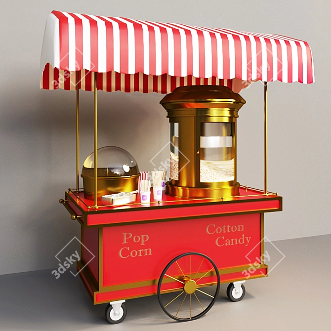 Vintage Popcorn Cart: Your Classic Summer Delight 3D model image 1